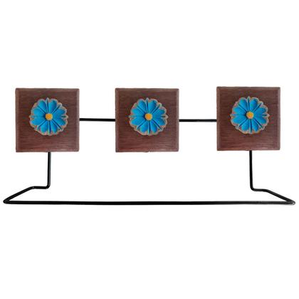 Imagem de Kit Banheiro 3 Peças Toalheiro Cabideiro Porta Papel Papel Com Flores Coloridas