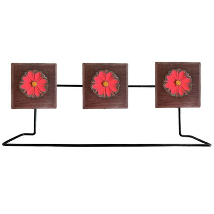 Imagem de Kit Banheiro 3 Peças Toalheiro Cabideiro Porta Papel Papel Com Flores Coloridas