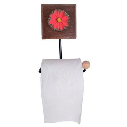 Imagem de Kit Banheiro 3 Peças Toalheiro Cabideiro Porta Papel Papel Com Flores Coloridas