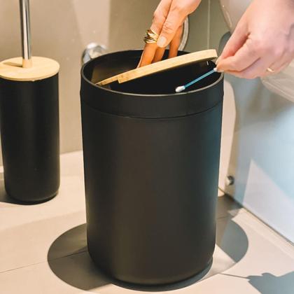 Imagem de Kit Banheiro 4 Peças Completo Lixeira Porta Escova Sabonete Bambu