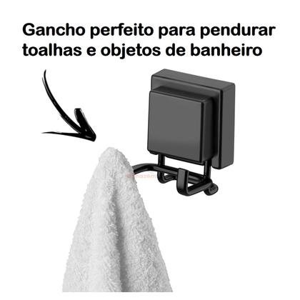 Imagem de Kit Banheiro 5 Peças Toalheiro Gancho Porta Shampoo Saboneteira Suporte Papel Higiênico Ventosa Preto Fosco - Future