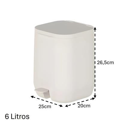 Imagem de Kit Banheiro 6pç Lixeira 6L + Porta Sabonete Escova Cotonete Dispenser Bege - Aura Ou