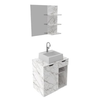 Imagem de Kit Banheiro com Cuba Gabinete Espelheira Mármore Branco