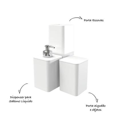 Imagem de Kit Banheiro Com Porta Algodão Escovas E Sabonete Líquido - Stolf Branco