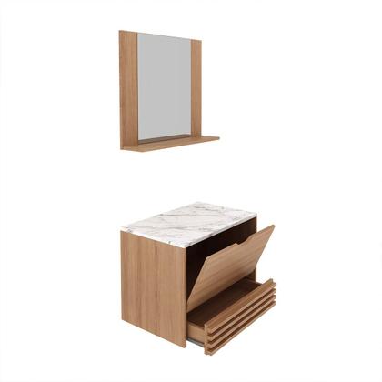 Imagem de Kit Banheiro Completo com Espelho e Pia Amêndoa Mármore Branco Tecno Mobili