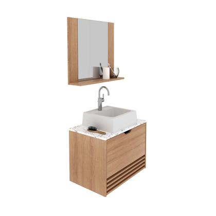 Imagem de Kit Banheiro Completo com Espelho e Pia Amêndoa Mármore Branco Tecno Mobili