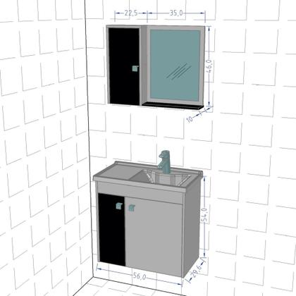 Imagem de Kit Banheiro Gabinete 56cm Pia e Armário Com Espelho Munique Branco/Ripado - Bechara