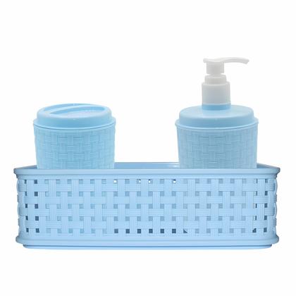 Imagem de Kit Banheiro Infantil Menino 3 em 1 Azul Linha Mãe e Bebê Com Cesto e Dispenser Sabonete