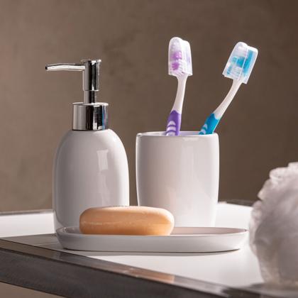 Imagem de Kit Banheiro Lavabo 3 peças Londres Branco e Prateado - Lyor