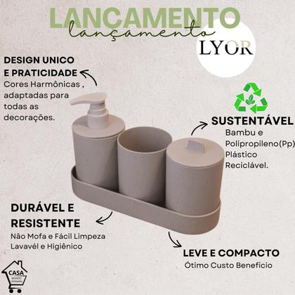 Imagem de kit Banheiro Lavabo 4 Peças Bambu Sustentável Ecológico Sabonete Liquido