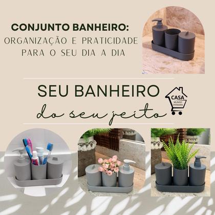 Imagem de kit Banheiro Lavabo 4 Peças Bambu Sustentável Ecológico Sabonete Liquido