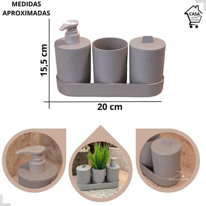 Imagem de kit Banheiro Lavabo 4 Peças Bambu Sustentável Ecológico Sabonete Liquido