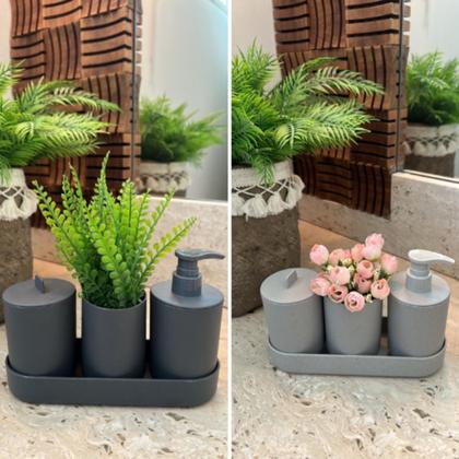 Imagem de kit Banheiro Lavabo 4 Peças Bambu Sustentável Ecológico Sabonete Liquido