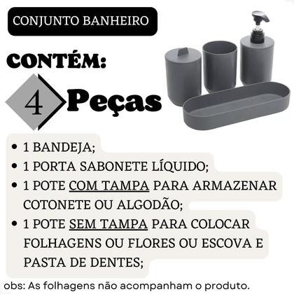 Imagem de kit Banheiro Lavabo 4 Peças Bambu Sustentável Ecológico Sabonete Liquido