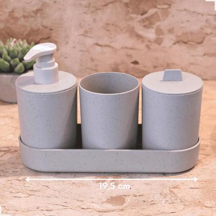 Imagem de kit Banheiro Lavabo 4 Peças Bambu Sustentável Ecológico Sabonete Liquido