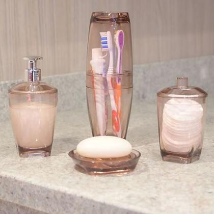 Imagem de Kit Banheiro Lavabo Conjunto Porta Escova Com Tampa E Saboneteira