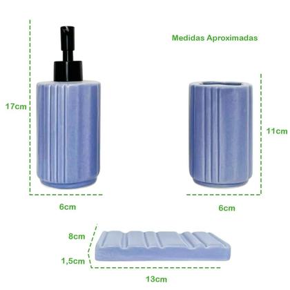 Imagem de Kit Banheiro Lavabo De Cerâmica Com Saboneteira Porta Escova BEGE