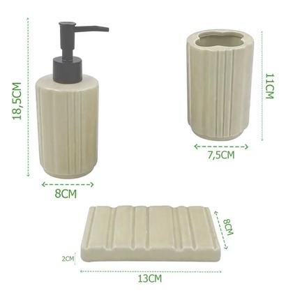 Imagem de Kit Banheiro Lavabo De Cerâmica Com Saboneteira Porta Escova BEGE