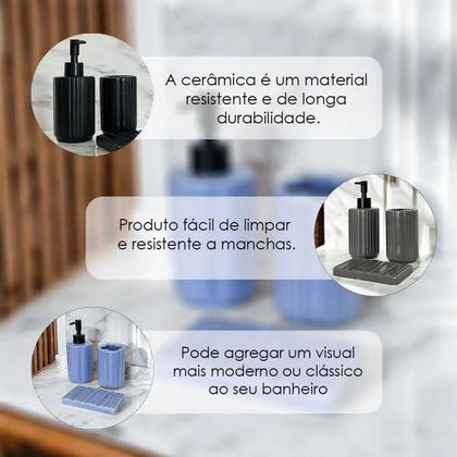 Imagem de Kit Banheiro Lavabo De Cerâmica Com Saboneteira Porta Escova BEGE