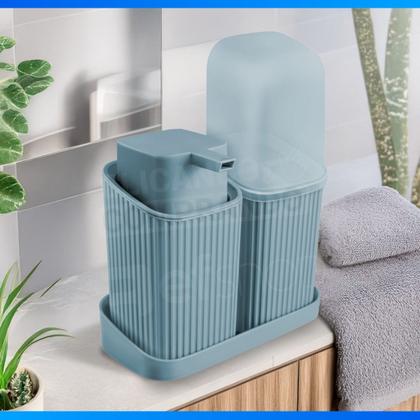 Imagem de Kit Banheiro Lavabo Decoração Luxo Porta Escovas Sabonete Líquido Com Bandeja