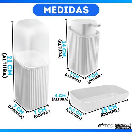 Imagem de Kit Banheiro Lavabo Decoração Luxo Porta Escovas Sabonete Líquido Com Bandeja