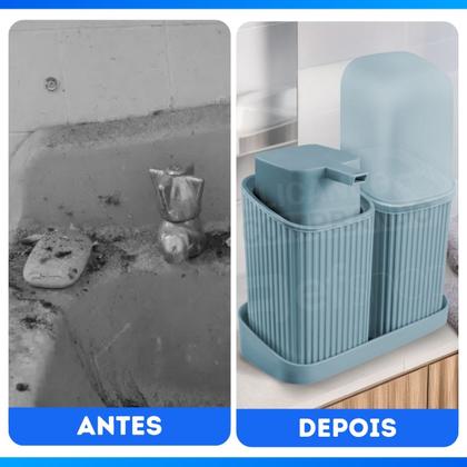 Imagem de Kit Banheiro Lavabo Decoração Luxo Porta Escovas Sabonete Líquido Com Bandeja