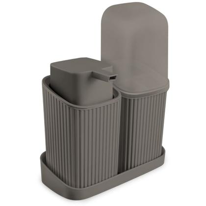 Imagem de Kit Banheiro Lavabo Decoração Luxo Porta Escovas Sabonete Líquido Com Bandeja