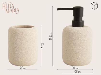 Imagem de Kit Banheiro Lavabo Dispenser Sabonete Líquido 300ml Porta Escova Copo Pia Lavabo Luxo Rústico