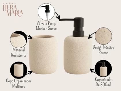Imagem de Kit Banheiro Lavabo Dispenser Sabonete Líquido 300ml Porta Escova Copo Pia Lavabo Luxo Rústico