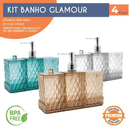 Imagem de Kit Banheiro Lavabo Glamour 4 peças Plasútil Organizador de Utensílios de Banheiro e Lavabo Luxo