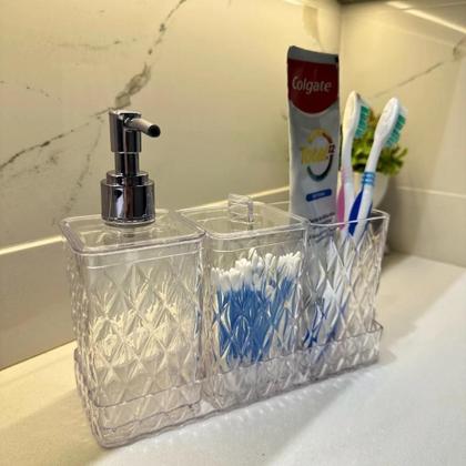 Imagem de Kit Banheiro Lavabo Glamour 4 peças Plasútil Organizador de Utensílios de Banheiro e Lavabo Luxo