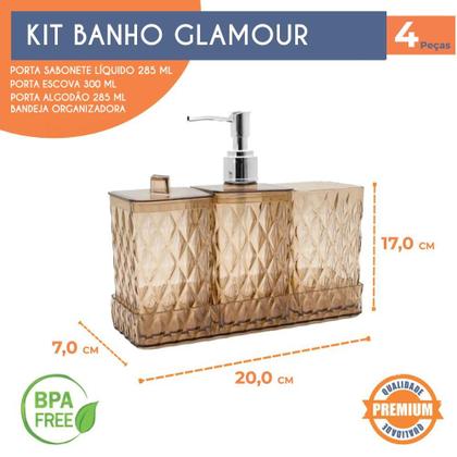 Imagem de Kit Banheiro Lavabo Glamour 4 peças Plasútil Organizador de Utensílios de Banheiro e Lavabo Luxo
