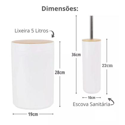 Imagem de Kit Banheiro Lavabo Luxo Conjunto Completo 4 Pçs Bambú Com Lixeira