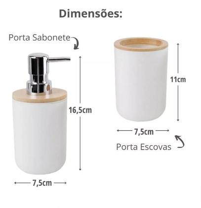 Imagem de Kit Banheiro Lavabo Luxo Conjunto Completo 4 Pçs Bambú Com Lixeira
