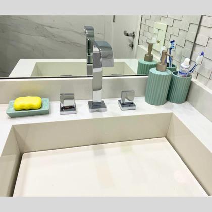 Imagem de Kit Banheiro Lavabo Porcelana 3 peças - Dispenser Sabonete Líquido Saboneteira Porta Escova