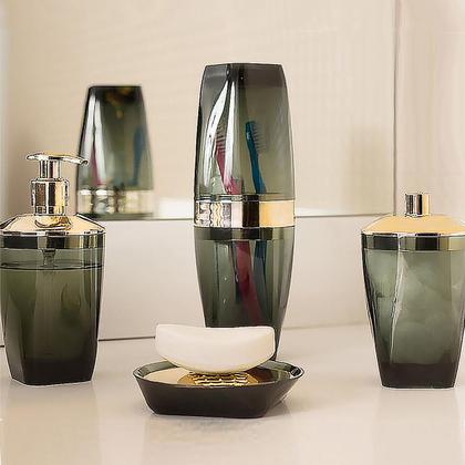 Imagem de Kit Banheiro Lavabo Porta Escova Com Tampa Sabonete Liquido E Porta Algodão Premium