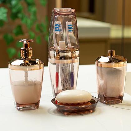 Imagem de Kit Banheiro Lavabo Porta Escova Com Tampa Sabonete Liquido E Porta Algodão Premium