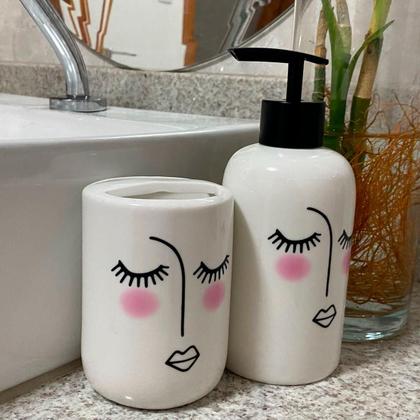 Imagem de Kit Banheiro Lavabo Porta Sabonete Líquido Escova Dispenser