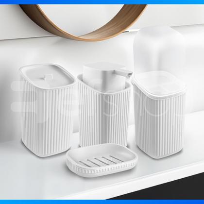 Imagem de Kit Banheiro Lavabo Porta Sabonetes Escova Algodão Saboneteira Líquida 4 Peças