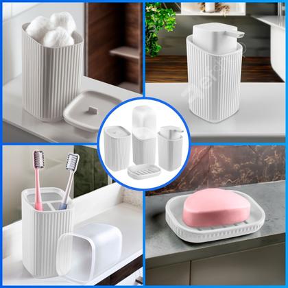 Imagem de Kit Banheiro Lavabo Porta Sabonetes Escova Algodão Saboneteira Líquida 4 Peças