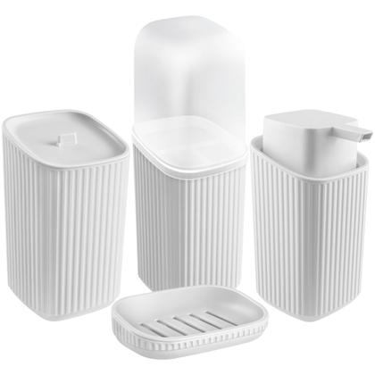 Imagem de Kit Banheiro Lavabo Porta Sabonetes Escova Algodão Saboneteira Líquida 4 Peças