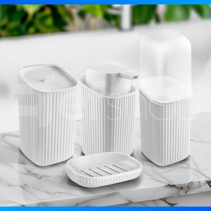 Imagem de Kit Banheiro Lavabo Porta Sabonetes Escova Algodão Saboneteira Líquida 4 Peças