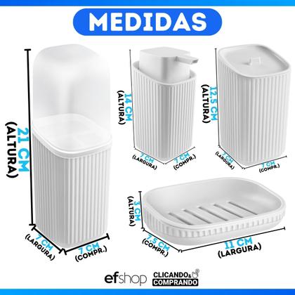 Imagem de Kit Banheiro Lavabo Porta Sabonetes Escova Algodão Saboneteira Líquida 4 Peças