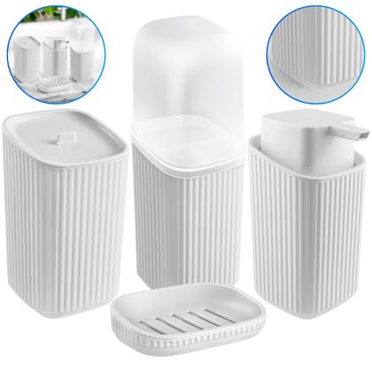 Imagem de Kit Banheiro Lavabo Porta Sabonetes Escova Algodão Saboneteira Líquida 4 Peças