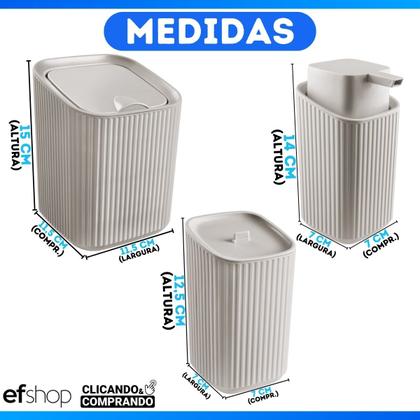Imagem de Kit Banheiro Luxo Conjunto Completo 3pçs Com Lixeira Porta Algodão E Dispenser