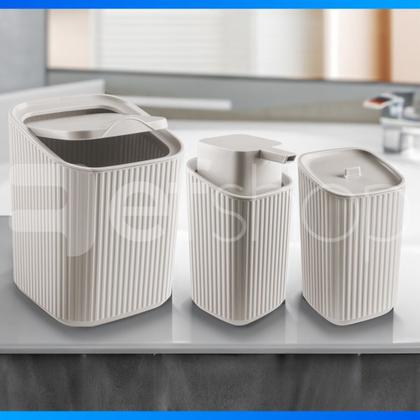 Imagem de Kit Banheiro Luxo Conjunto Completo 3pçs Com Lixeira Porta Algodão E Dispenser
