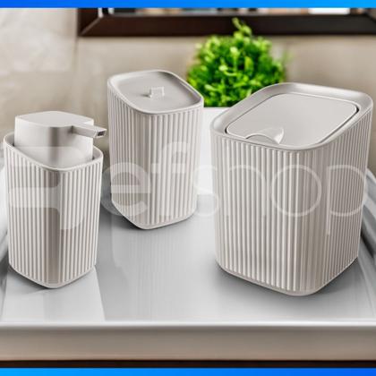 Imagem de Kit Banheiro Luxo Conjunto Completo 3pçs Com Lixeira Porta Algodão E Dispenser