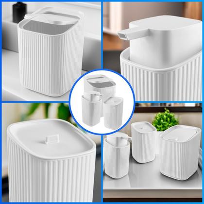 Imagem de Kit Banheiro Luxo Conjunto Completo 3pçs Com Lixeira Porta Algodão E Dispenser