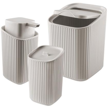 Imagem de Kit Banheiro Luxo Conjunto Completo 3pçs Com Lixeira Porta Algodão E Dispenser