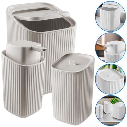 Imagem de Kit Banheiro Luxo Conjunto Completo 3pçs Com Lixeira Porta Algodão E Dispenser